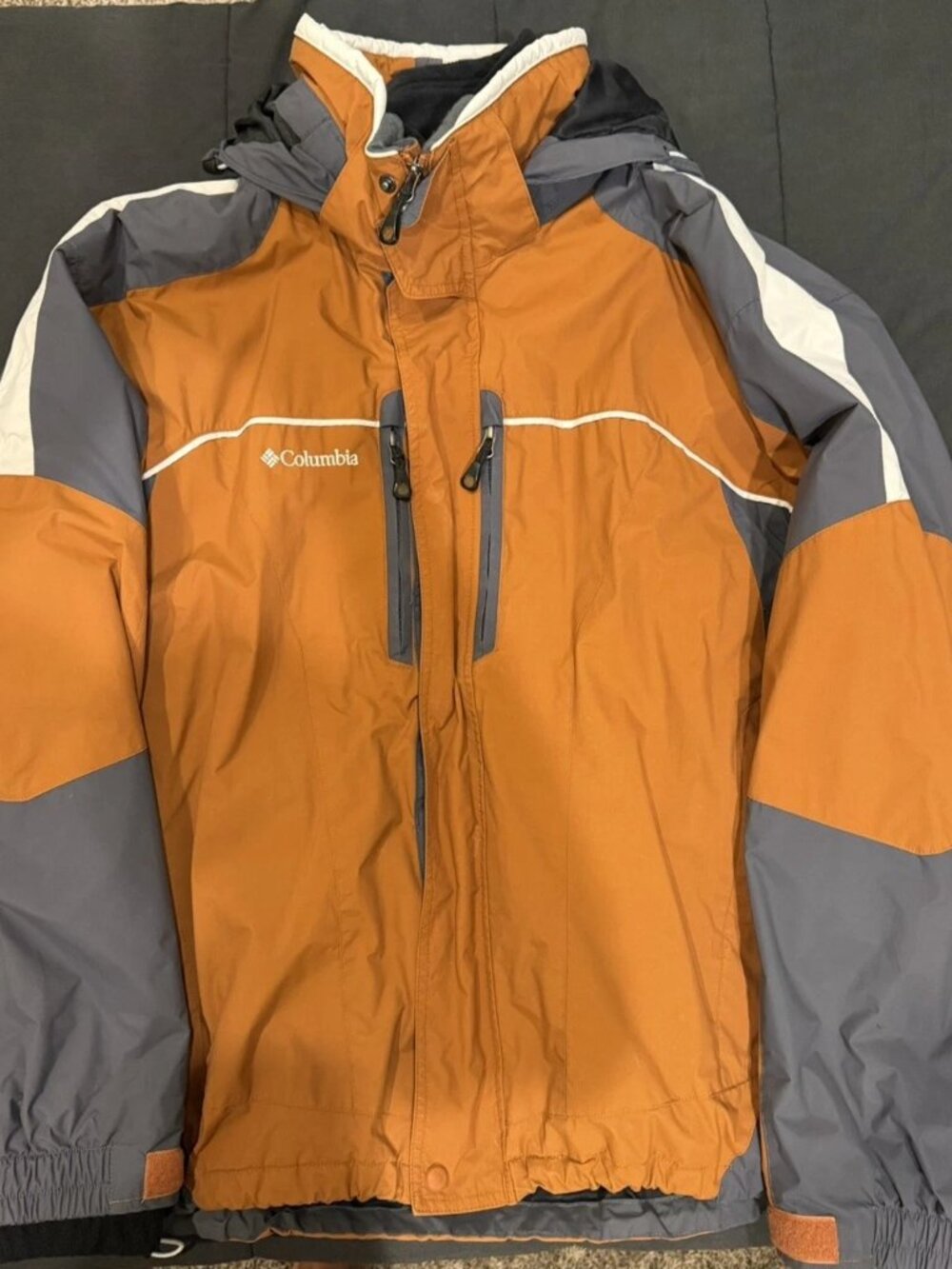 Columbia Men’s XL Interchange 3-in-1 Jacket Burnt Orange Gray Fleece Liner